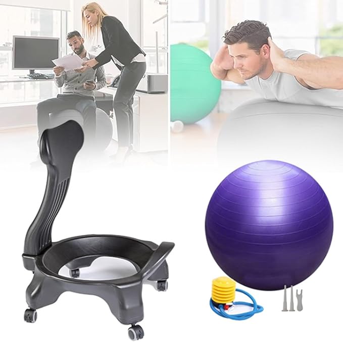Ball Chair Stability,Office Fitness Ball Chair,Exercise Yoga Ball Chair,Ergonomic Balance Ball Posture Chair,for Back Pain Relief (Purple)