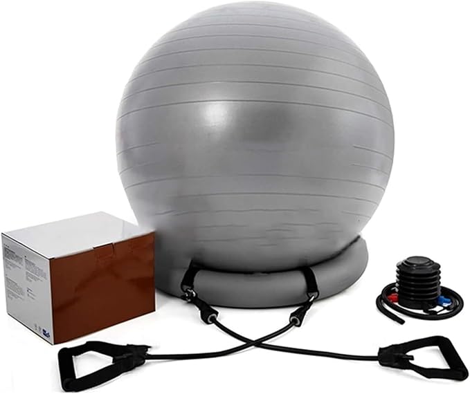 Yoga Ball Chair,Yoga Ball，Exercise Ball, Balance Ball Chair with Adjustable Band & Stability Base Home Yoga Chair for Exercise/Improving Health Pregnancy Birthing Balls Seat(Light Gray,Diameter 75cm (
