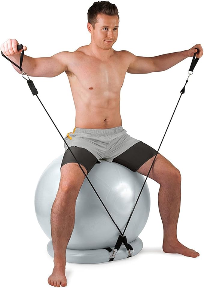 Backless Balance Ball Chair Exercise Stability, 21 25 29 Inch Pregnancy Labor Medicine Ball Chair for Home Gym Office, Gray Exercise Ball Kit with Base & Bands(Diameter 75cm(29 4/8 inch))