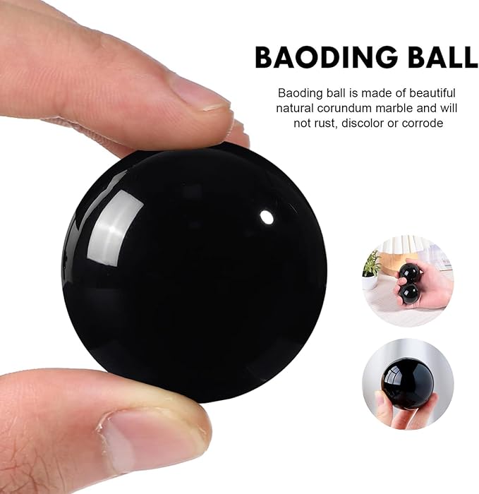 Obsidian Baoding Balls for Hand Therapy, Traditional Massage Chinese Ball for Adults Health Exercise Stress Relief Balls with Carry Pouch, Black Obsidian, Medium-1.57"