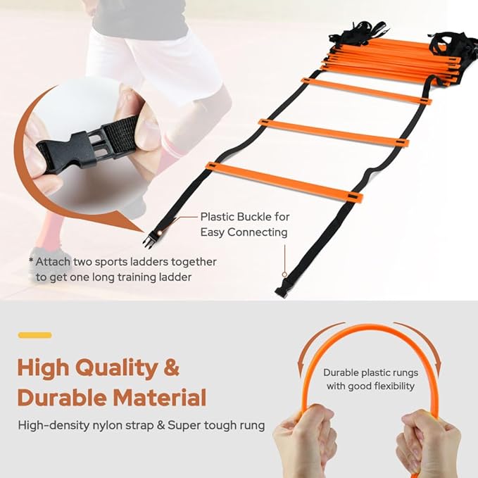 GHB Agility Ladder 1 Pack and Disc Cones 50 Pack 2 Carrying Bag