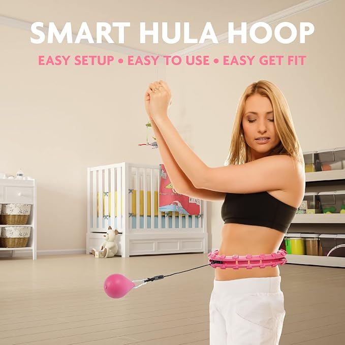 Hula Hoop Fitness Gear - Abs Workout, Weight Loss & Burn Fat (Smart Weighted Hula Hoops, Stomach Exercises),Pink,FE21440