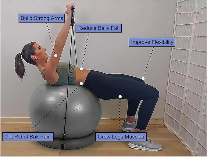 Yoga Ball Chair,Yoga Ball，Exercise Ball, Balance Ball Chair with Adjustable Band & Stability Base Home Yoga Chair for Exercise/Improving Health Pregnancy Birthing Balls Seat(Green,Diameter 55cm ( 21 5