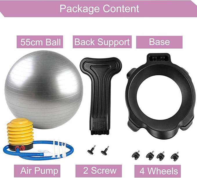 Exercise Yoga Ball Chair with Ball 55cm, Folding Active Sitting Chair with Back, Posture Training Balance Balls Seat for Pilates & Ab Workouts(Style C)
