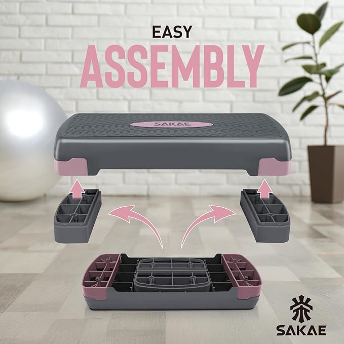 SAKAE Exercise Step Platform Set with Ankle Weights & Measuring Tape, Adjustable Height 2 Level Risers Workout Step Trainer, Aerobic Steppers for Home Gym Exercise Fitness Workout, Multiple Colors