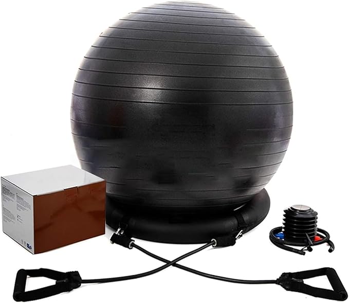 CMYUN Yoga Ball Chair Stability Ball Chair with Bands & Base, Sturdy Desk Ball Chair for Spine Alignment, Exercise Ball Seat for Yoga/Workout/Fitness/Pilates (Size : Diameter 65cm (25 5/8"))