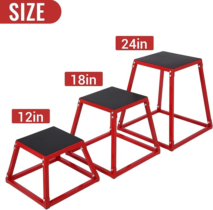 GarveeLife Plyometric Jump Box, Heavy-Duty Steel Plyo Boxes with Rubber Pad for Home Gym, Jump Platforms Step Up Box, Jump Trainers Conditioning Strength Training with Sizes 12", 18", 24", 30"