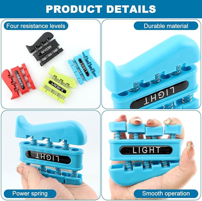 4Pcs Finger Strengthener, Finger Exerciser, Hand Exerciser for Improve Dexterity and Strength in Fingers, Hands, Forearms–Grip Strength Trainer for Musicians, Climbers