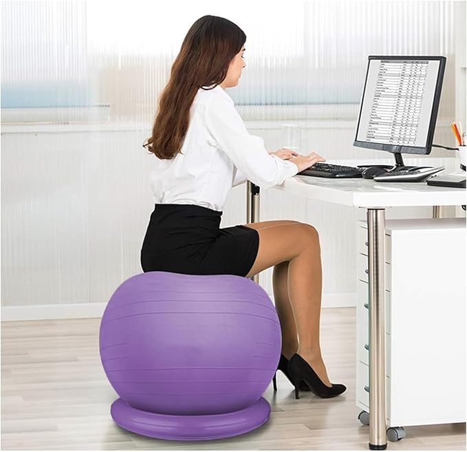 Yoga Ball Chair,Yoga Ball，Exercise Ball, Yoga Ball Chair Ergonomic Exercise Ball Stool with Base Stability Yoga Ball Chair for Adults Pregnancy Fat People Comfort Balance(Purple,75cm ( 29 1/2" ))