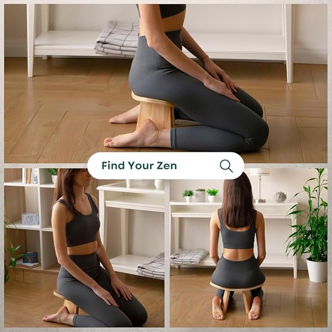 Meditation Bench, Wooden Kneeling Stool with Travel Bag, Portable Yoga Auxiliary Stool, Multifunctional Ergonomic Seat, Detachable Comfort Chair, for Yoga, Prayer, Meditation
