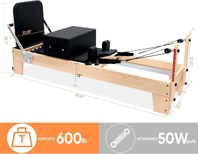 Professional Pilates Reformer Machine with Jumpboard, Reformer Box, and Foot Straps – Studio-Grade Pilates Equipment for Home Use, Adjustable Resistance & Smooth Glide System