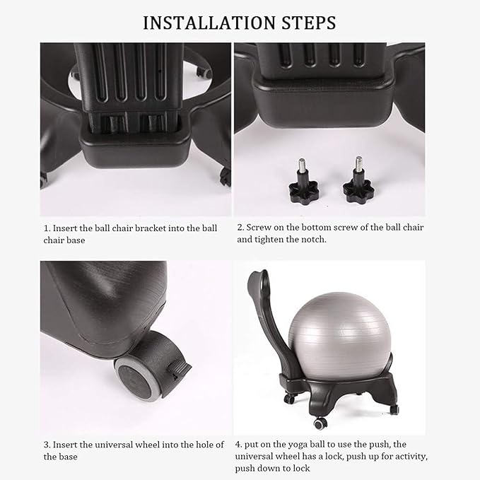Ball Chair Stability,Office Fitness Ball Chair,Exercise Yoga Ball Chair,Ergonomic Balance Ball Posture Chair,for Back Pain Relief (Black)