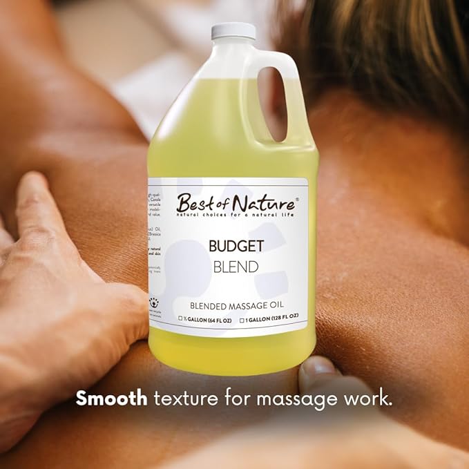 Best of Nature Budget Blend Massage & Body Oil - Affordable, Lightweight Moisturizer for Therapists & Spas, Half Gallon (64 fl oz) Bulk Size