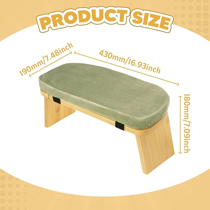 HouseVibe Meditation Bench Kneeling Stool Ergonomic Wood with Soft Cushion, Foldable, Portable Prayer Bench, Meditation Stool- Green