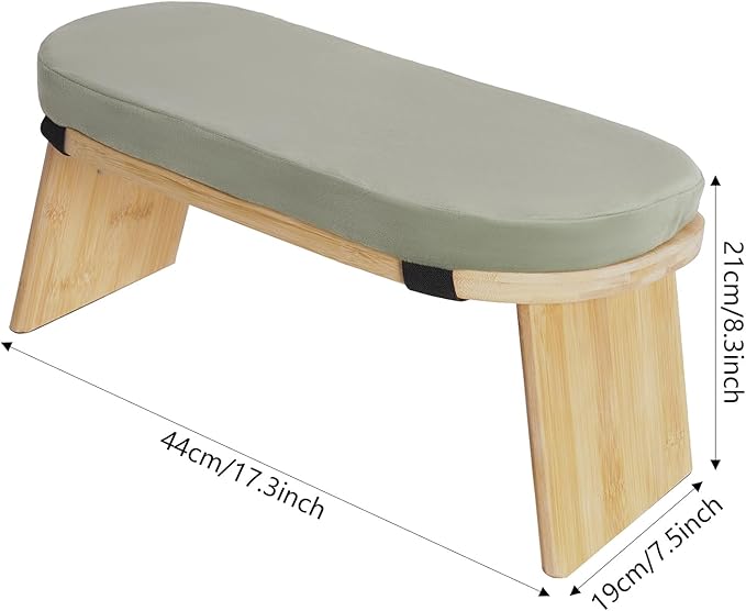 Meditation Bench, Folding Yoga Kneeling Stool, Portable Bamboo Prayer Cushion, Japanese Floor Chair (Green)