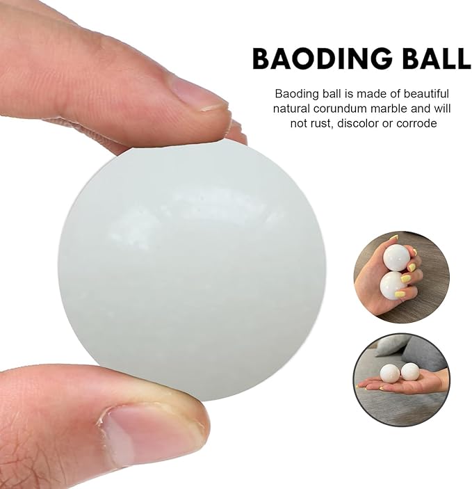 Natural Marble Baoding Chinese Meditation Balls, Stress Relief Hand Exercise Therapy Set, White Small-1.38"