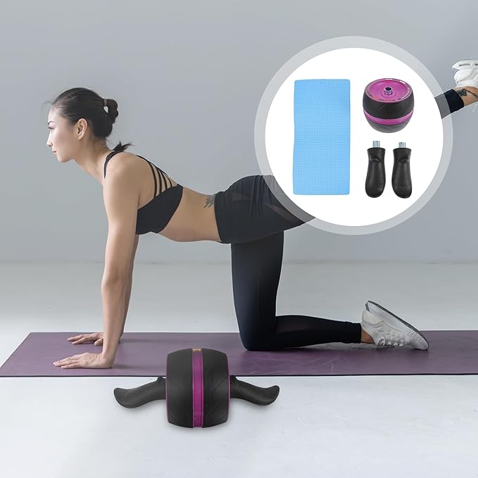 Ab Roller Wheel Fitness Roller for Core Workout, Portable Abs Abdominal Trainer Wheel with Automatic Rebound, Home Exercise Equipment for Men and Women