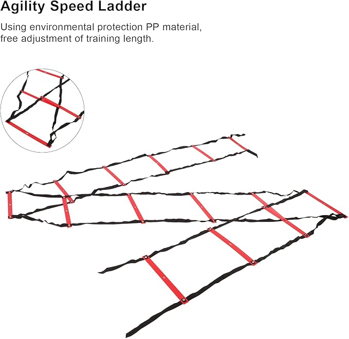 7M 14 Rung Agility Speed Ladder Stairs, Adjustable Training Ladder for Soccer Football Fitness, Non - Slip PP Agility Ladder with Angle Mark for Athletes and Coaches