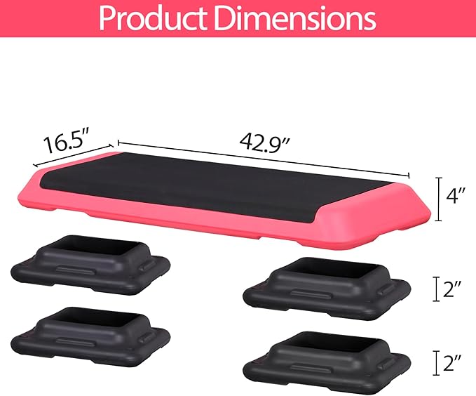 Smartxchoices 43 Inch Aerobic Stepper Adjustable Exercise Workout Step Platform Bench with 4 Risers 4" - 6" - 8" Height for Home Gym Fitness Training High Step Aerobics Platform
