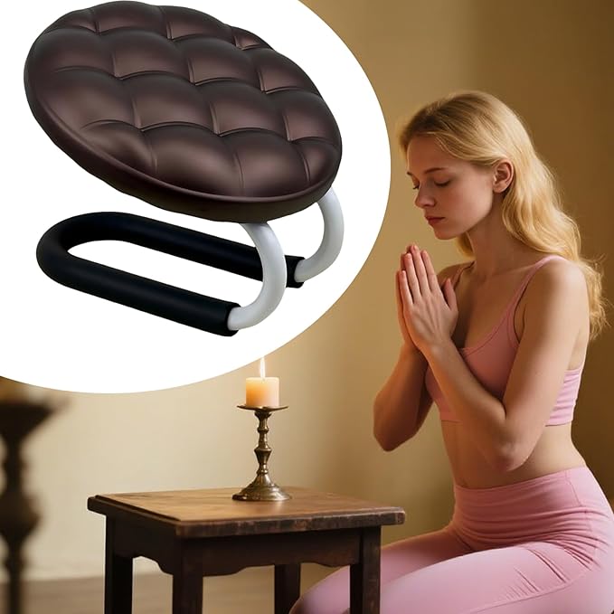LAFANDE Kneeling Meditation Stool, Metal Kneeling Chair with Sponge Cushion & Non-Slip Leg Sleeves, Lightweight Meditation Bench Seat for Studio, Praying