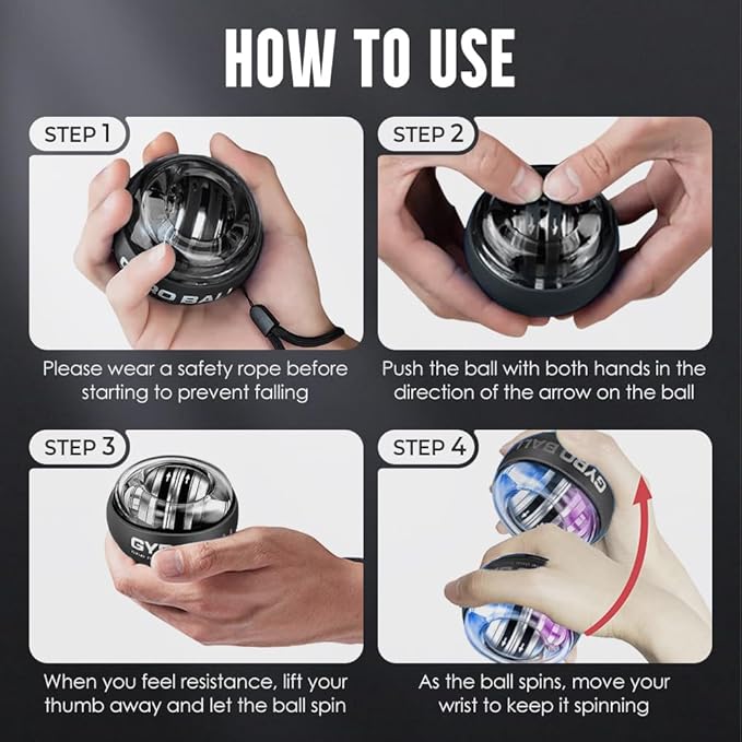 Wrist Ball, 2026 New Wrist Ball Exerciser, Auto-Start Gyroscopic Forearm Exerciser, Enhance Grip Strength, Hand Strengthening Devices, Adjustable Resistance, with LED Lights