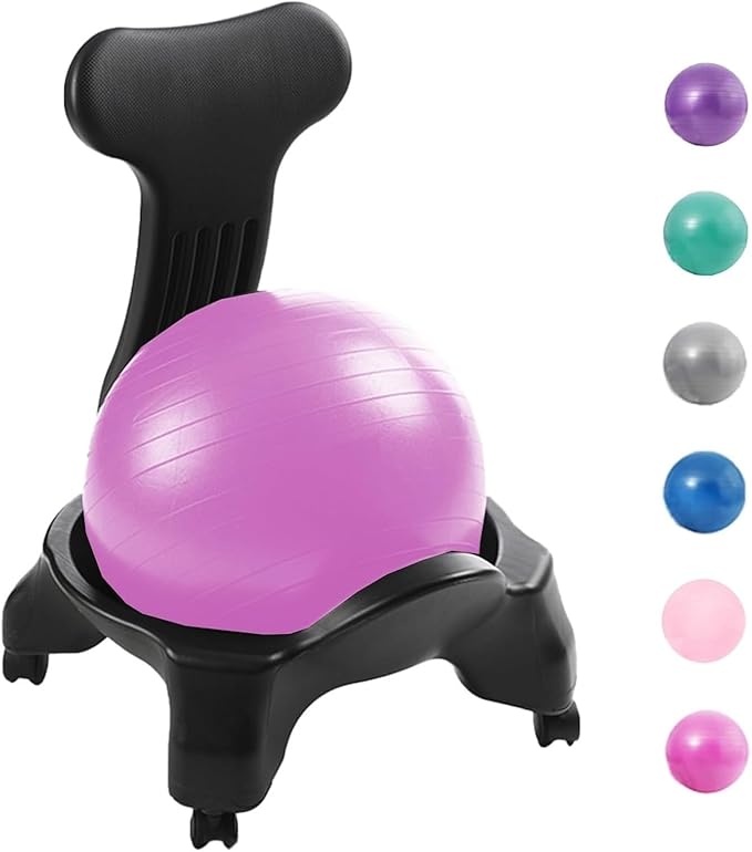Yoga Ball Chair,Yoga Ball，Exercise Ball, Yoga Ball Chair Ergonomic Chair with Replaceable Balls Stability Yoga Ball Chair for Office Home Classroom Exercise Ball Seat(Rose)