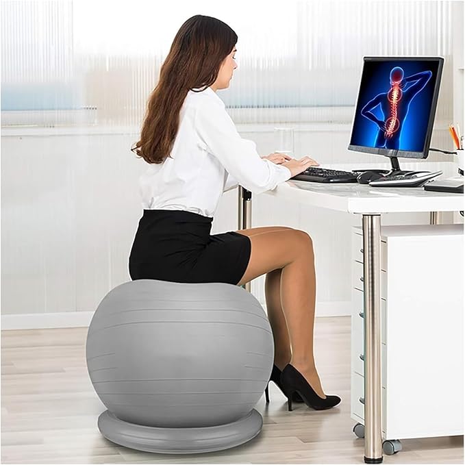 Yoga Ball Chair,Yoga Ball，Exercise Ball, Office Ball Chair with Base & Pump Stability Yoga Ball Seat for Back Pain Relief Home Gym Exercise Ball Chair for Core Strength Training(Light Gray,Diameter 75