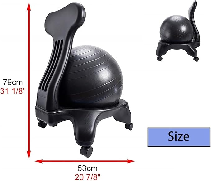 Yoga Ball Chair,Yoga Ball，Exercise Ball, Yoga Ball Chair Extra Thick Yoga Ball Seat for Office Ergonomic Fitness Ball Chair with Wheels & Back Support Stability Desk Ball