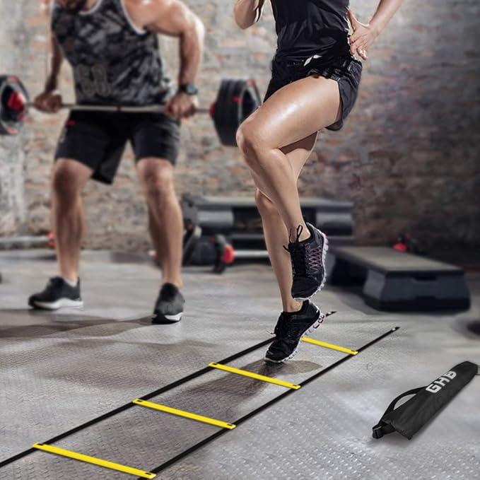 GHB Agility Ladder Speed Training Ladder Workout Ladder with 6 or 10 Cones 12 Rung 20ft with Resistance Parachute