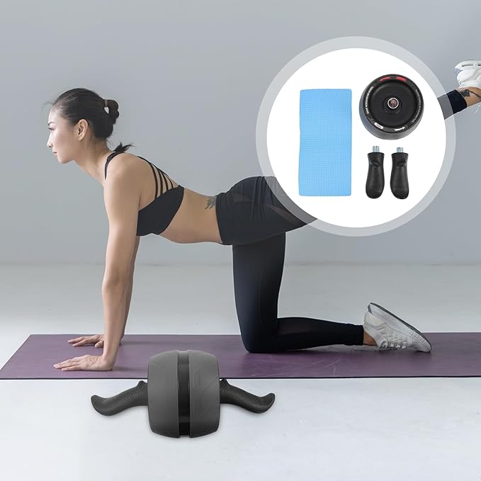 Ab Roller Wheel Fitness Equipment Abs Core Workout Exercise Roller with Automatic Rebound for Men Women Home Gym Strength Training