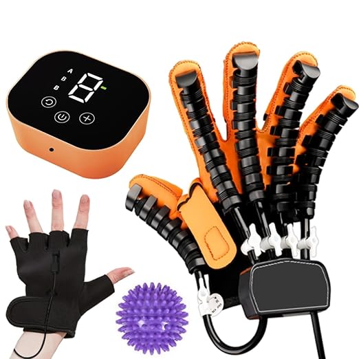 Rehabilitation Robot Glove for Stroke, Robotic Hand Stroke Recovery Equipment, Fingers Strength Training Device for Hemiplegia, Strength Adjustable (Left Hand-M)