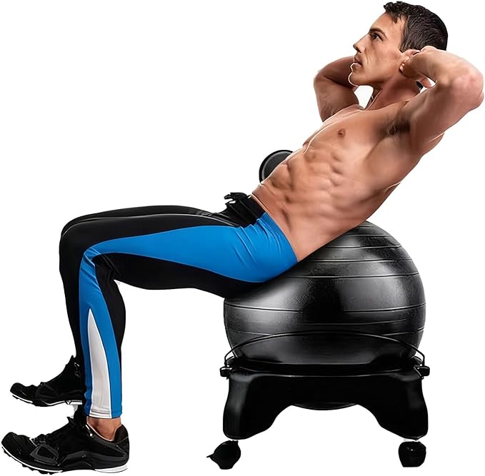 Exercise Yoga Ball Chair with Ball 55cm, Folding Active Sitting Chair with Back, Posture Training Balance Balls Seat for Pilates & Ab Workouts(Style C)