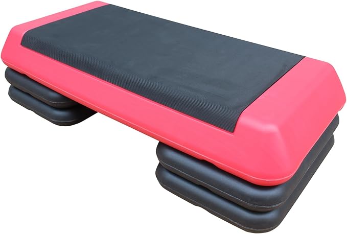 Adjustable Workout Aerobic Stepper in Fitness & Exercise Step Platform Trainer Red Black with 4 Risers