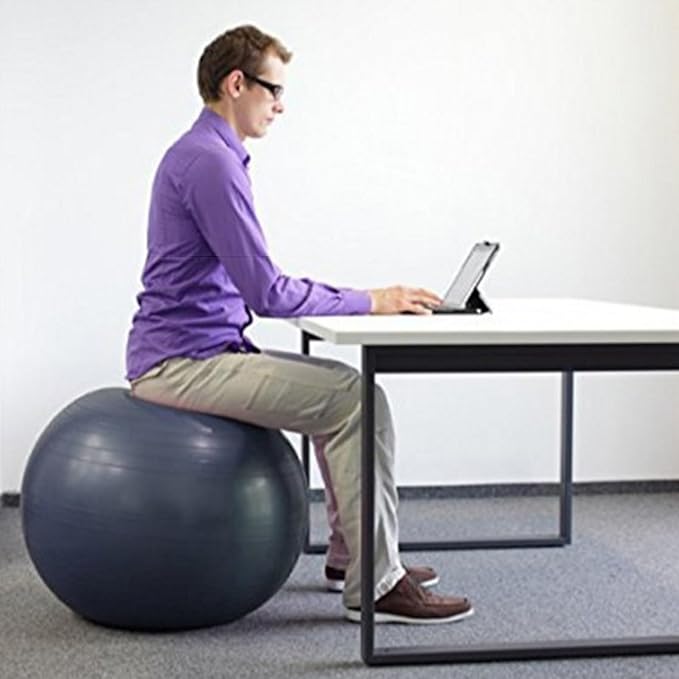 Yoga Ball Chair - Relieve Back Pain, PVC Anti-Burst Exercise Ball Chair for Home Office Desk Workout with Base & Resistance Bands, Backless Bouncy Ball Chair, Inflatable(Diameter 65cm(25 3/5 inch))