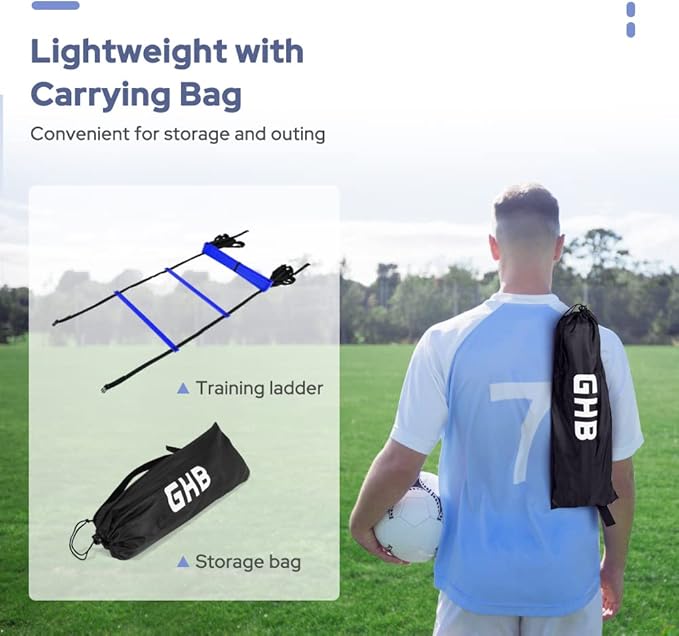 GHB Pro Agility Ladder 2 Pack Agility Training Ladder Speed 12 Rung 20ft with Carrying Bag (Yellow and Blue)