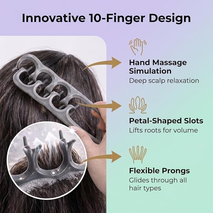 Scalp Massager for Stress Relief, 10-Finger Deep Scalp Massager, Precision-Molded High-Performance Nylon Tool for Relaxation & Natural Hair Volume, Ideal for Home, Office & Shower（Gray）