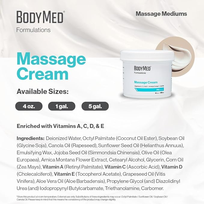 BodyMed Formulations Massage Cream, 5 gal. – Fragrance-Free, All-Natural Cream for Massage Therapy – Leaping Bunny Certified – with Arnica Extract & Jojoba – Non-Staining, & Paraben Free