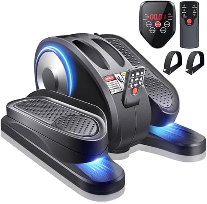 ESL Under Desk Elliptical - Portable Leg Exerciser with Pedal Strap for Seniors, Compact Seated Elliptical with Remote Control, LCD Display Electric Elliptical Trainers for Home