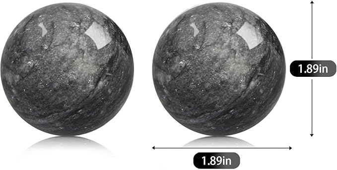 Traditional Chinese Baoding Balls, Marble Health Exercise Stress Relief Balls, Dark Grey, 2-Piece Set (Dark Grey, Large-1.89")