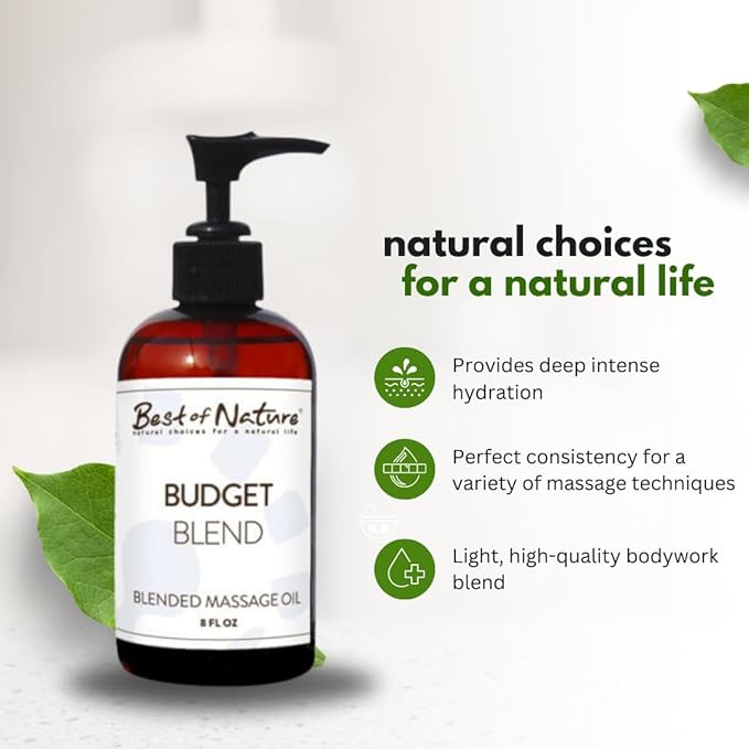 Best of Nature Budget Blend Massage & Body Oil - Affordable, Lightweight Moisturizer for Therapists & Spas, Bulk Size Available - 8 fl oz