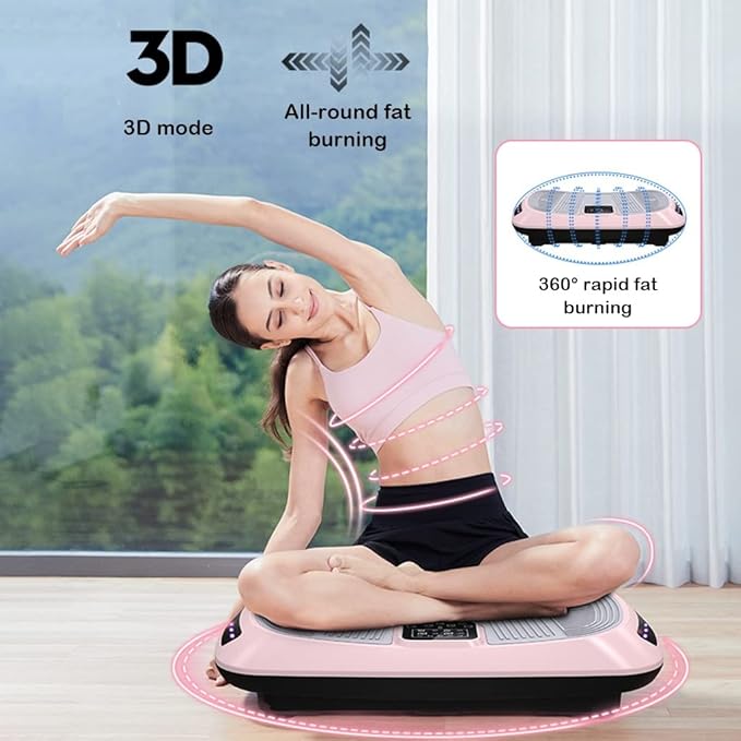 Vibration Platform Machine for Home Gym, Vibration Plate Exercise Board for Fitness, Full Body Vibrating Workout Machine w/Resistance Bands (Color : Pink)