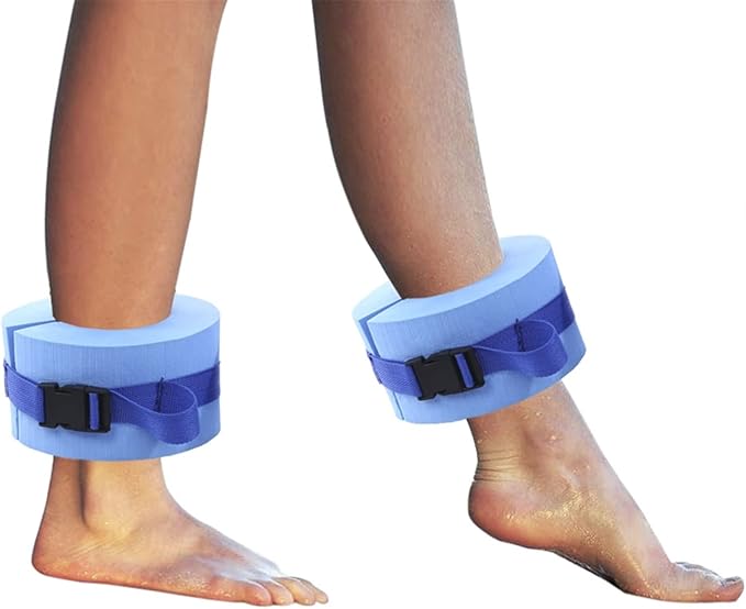 Foam Swim Aquatic Cuffs, Water Aerobics Float Ring Fitness Exercise Set, Ankles Arms Belts with Quick Release Buckle for Swim Fitness Training Set, Set of 2, Blue