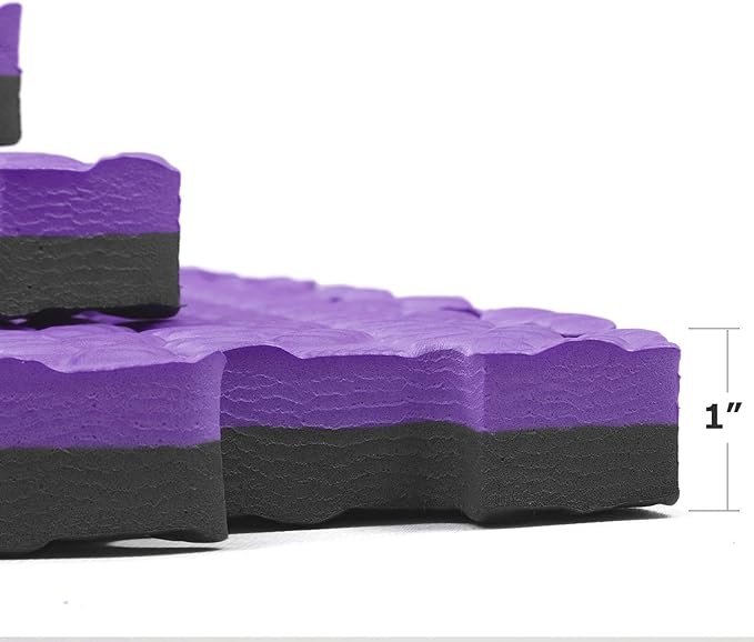Xspec 1" Extra Thick 48 sq ft Reversible EVA Gym Foam Floor Mat Tiles (24" x 24"), Steel Pattern, 12 pcs, Black/Purple