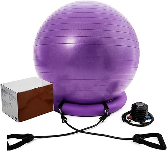 Yoga Ball Chair,Yoga Ball，Exercise Ball, Balance Ball Chair with Adjustable Band & Stability Base Home Yoga Chair for Exercise/Improving Health Pregnancy Birthing Balls Seat(Purple,Diameter 55cm ( 21
