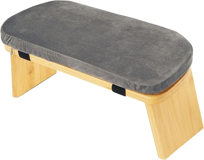 HouseVibe Meditation Bench Kneeling Stool Ergonomic Wood with Soft Cushion, Foldable, Portable Prayer Bench, Meditation Stool- Gray