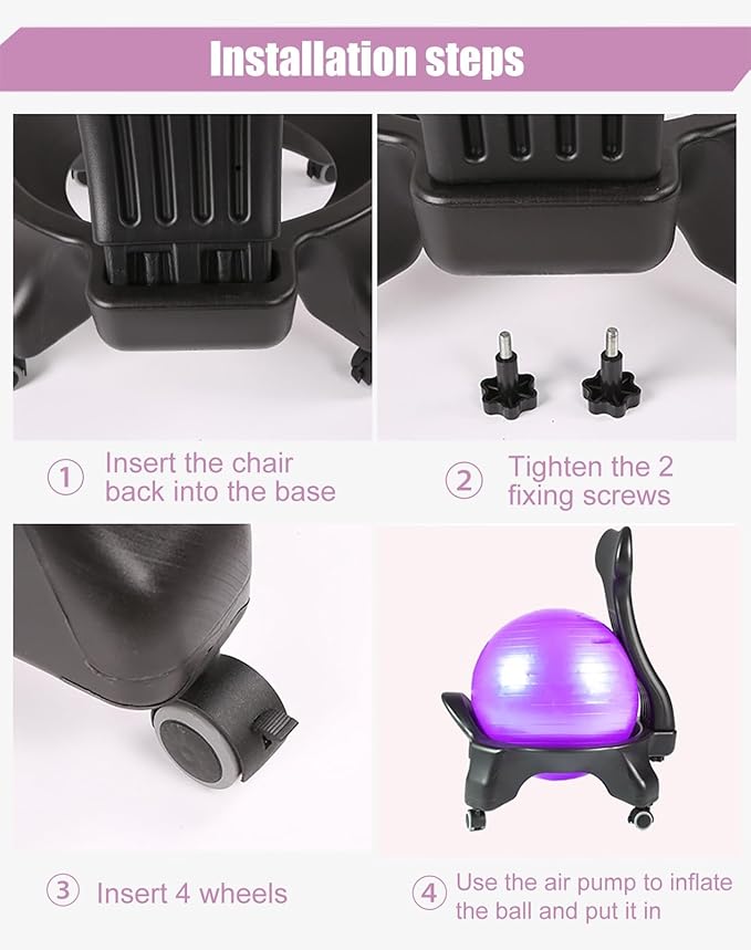 Rolling Exercise Ball Chair with Pump, Ergonomic Stability Ball Office Chair with Wheels & Backrest, Home Yoga Ball Active Sitting Seat(Style B)