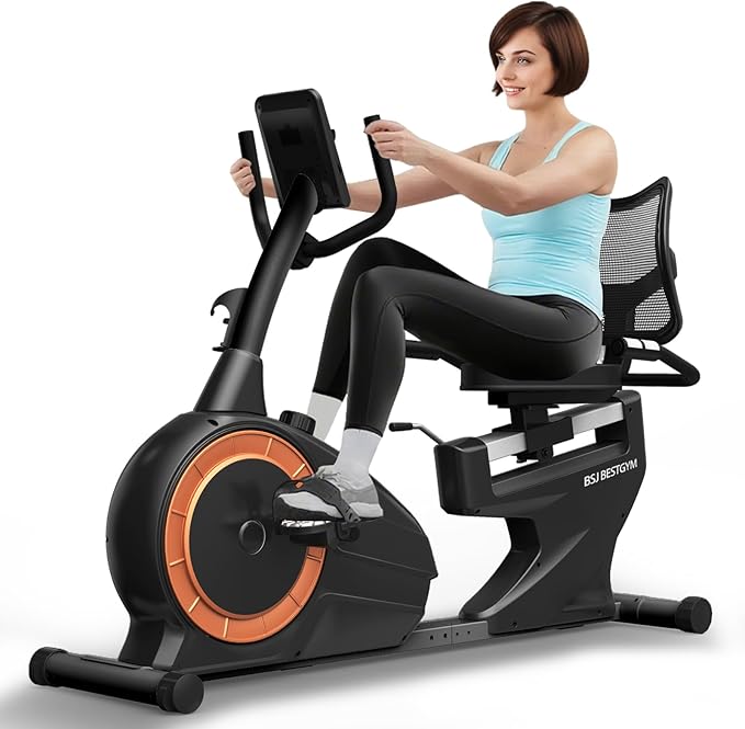 Recumbent Exercise Bike for Home, Magnetic Staionary Bike for Seniors/Adults with Adjustable Seat, 8-level Resistance, 350LB Capacity, LCD Monitor & Pulse Sensors