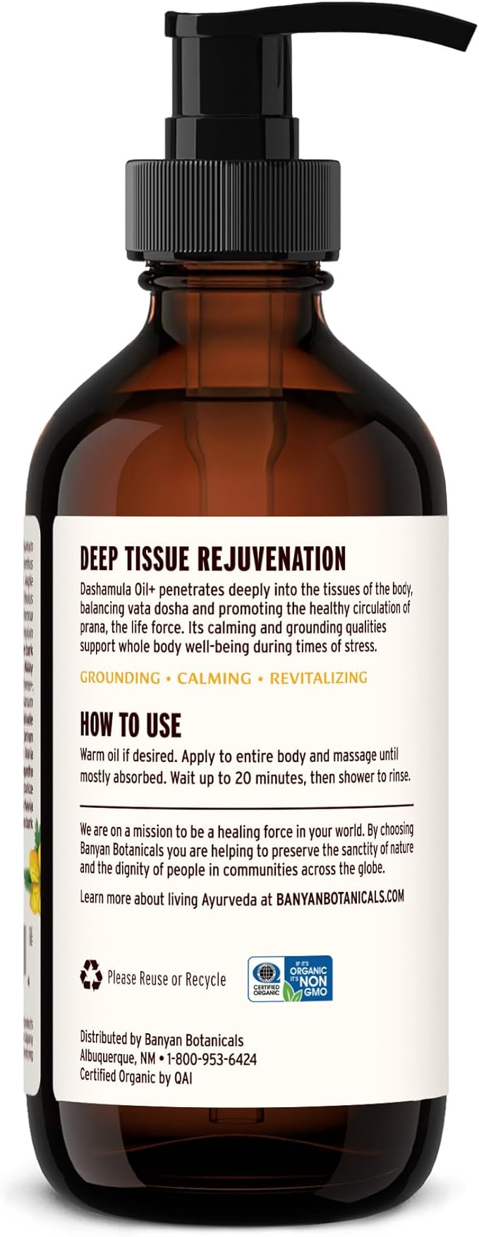 Banyan Botanicals Dashamula Oil+ – Organic Stress Relief Massage Oil with Organic Ashwagandha – for Deep Tissue Rejuvenation – 8 oz – Non GMO Sustainably Sourced Ayurvedic Physician Formulated
