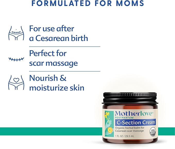 Motherlove C-Section Cream (2 oz) Organic Herbal Balm for Cesarean Scar Massage (Pack of 2)