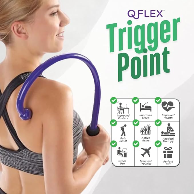 QFlex Back Massager Hook - Trigger Point Self Massage Tool for Neck, Shoulder & Muscle Knot Relief - Deep Tissue Massager Stick - As Seen on Shark Tank - Made in USA